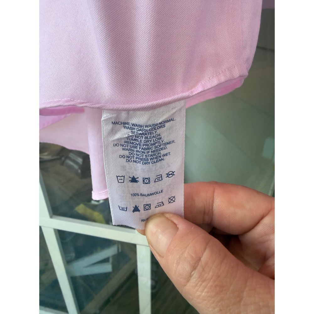 Lands' End pink men 16-35 long-sleeve button-down dress shirt interview outfit - Picture 3 of 8
